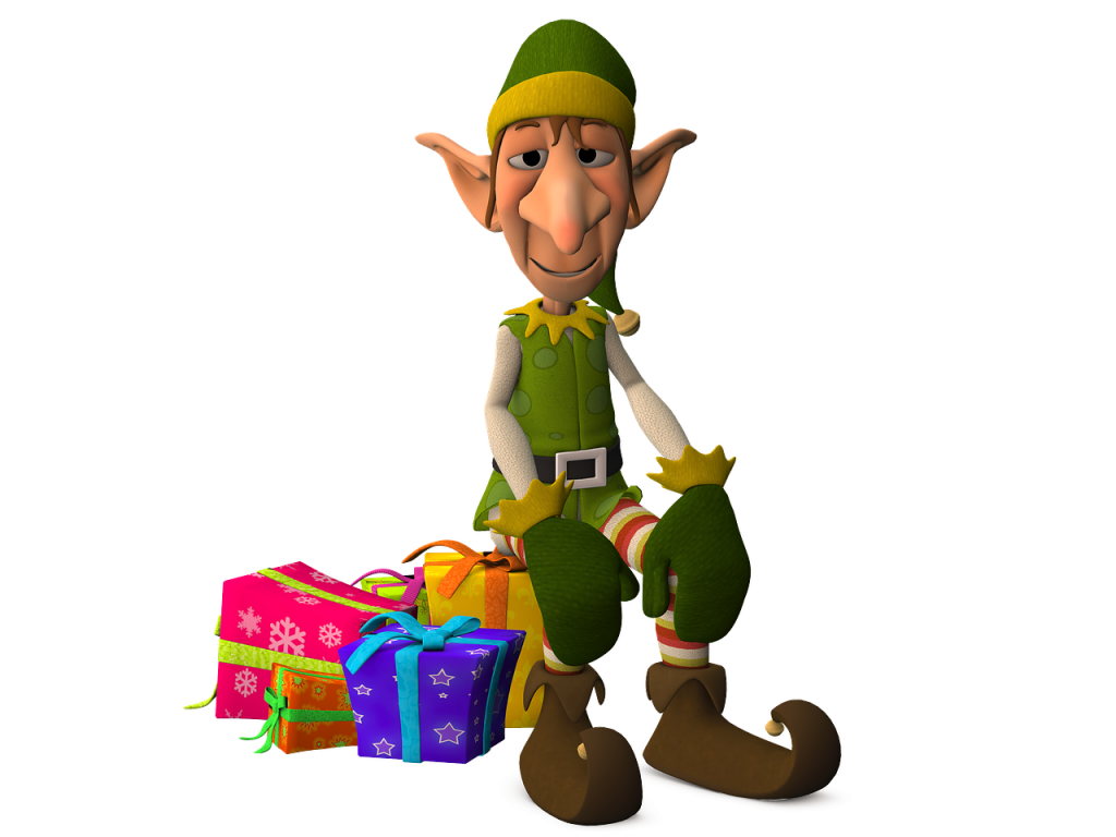 Elf sitting on a present